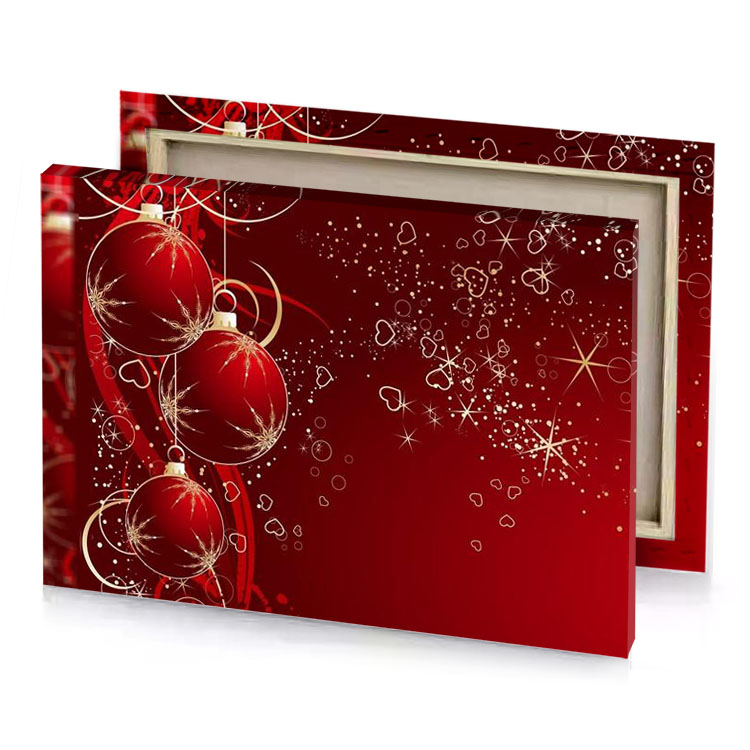 christmas background with red balls and stars maroon canvas