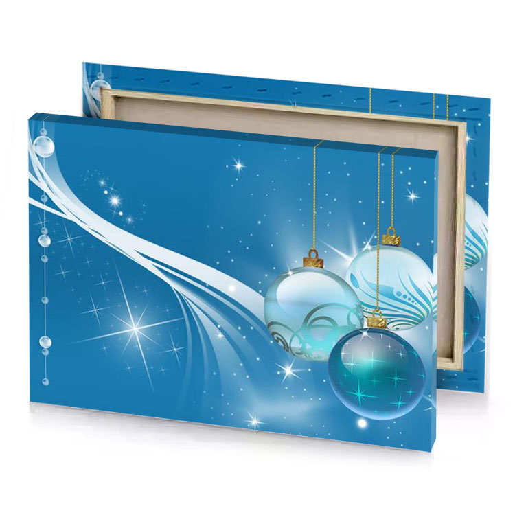 christmas balls on blue background moonstone canvas