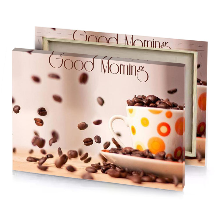coffee cup with beans falling out of it eggshell canvas