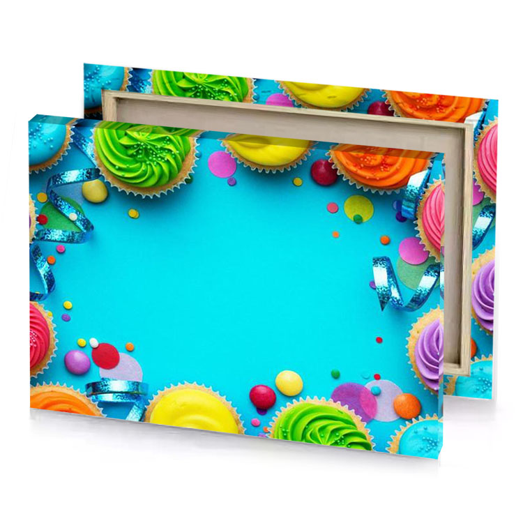 colorful cupcakes with icing on blue background bright turquoise canvas
