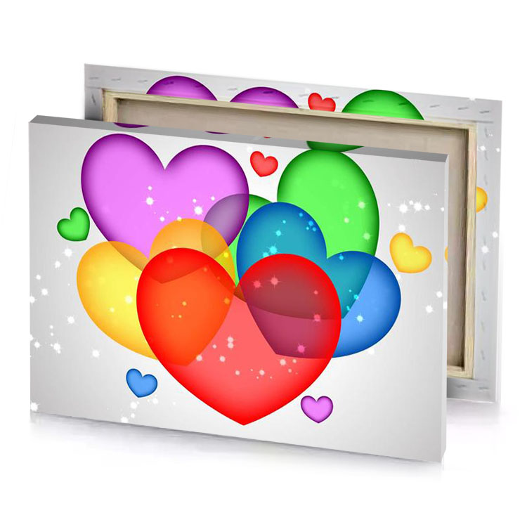 colorful hearts on a gray background scarlet canvas