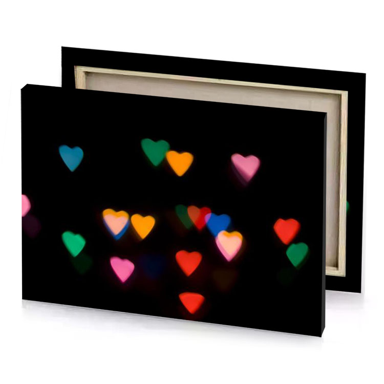 colorful hearts on black background tangerine canvas
