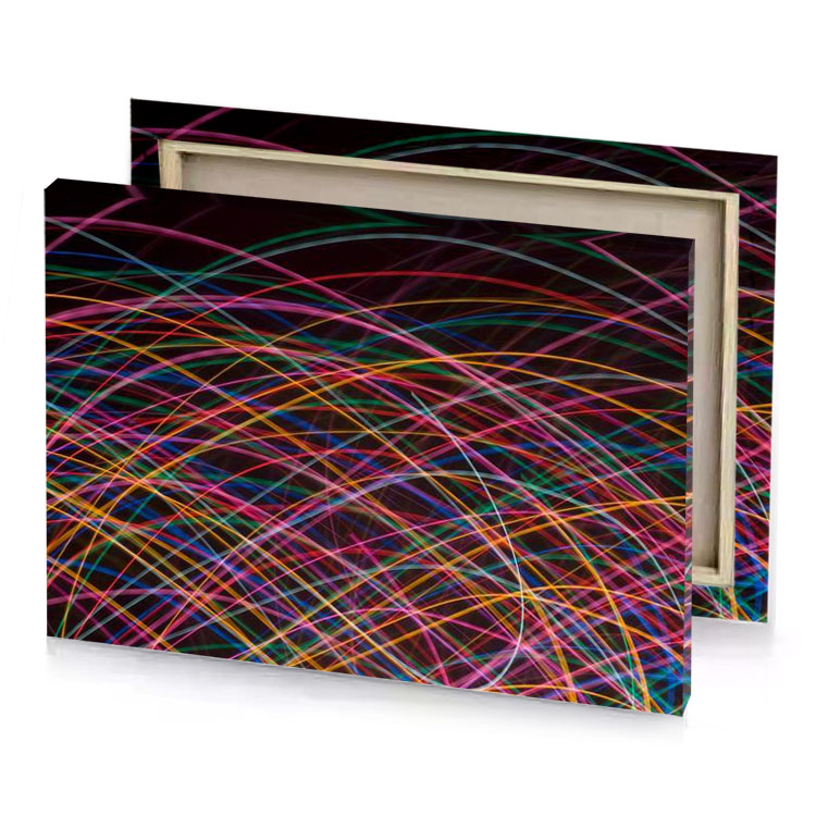 colorful light streaks on black background burgundy canvas