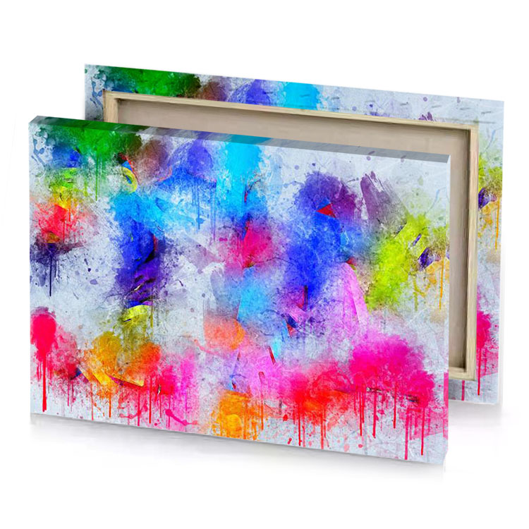 colorful paint splats on white background blue jeans canvas