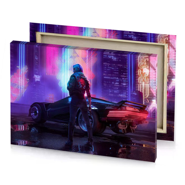 cyber girl in city iris canvas