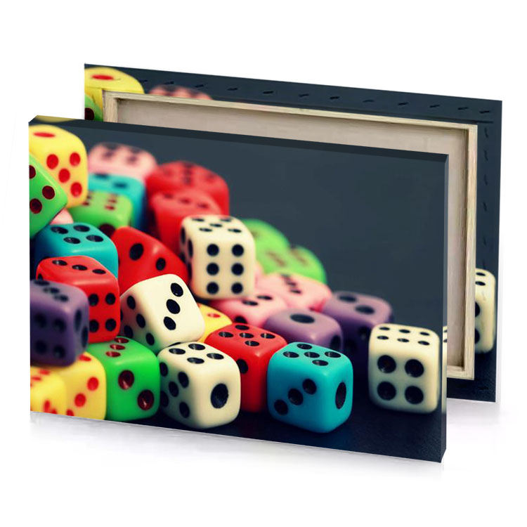 dice on a black background lust canvas