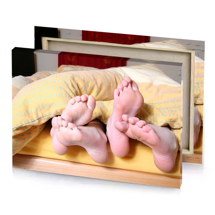 feet on the bed maroon canvas