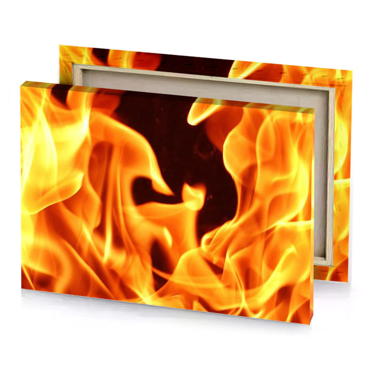 fire flames in the fireplace deep saffron canvas