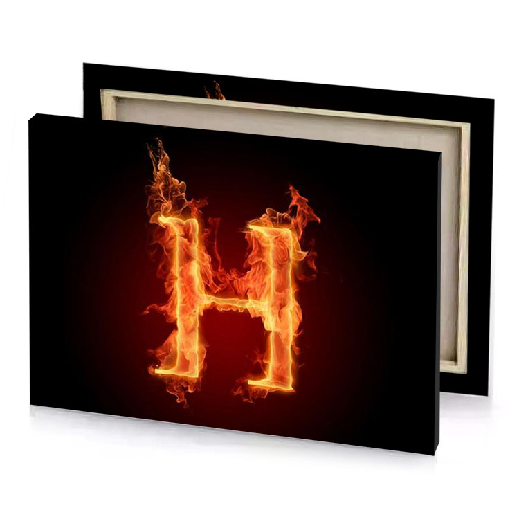fire letter h on black background flame canvas