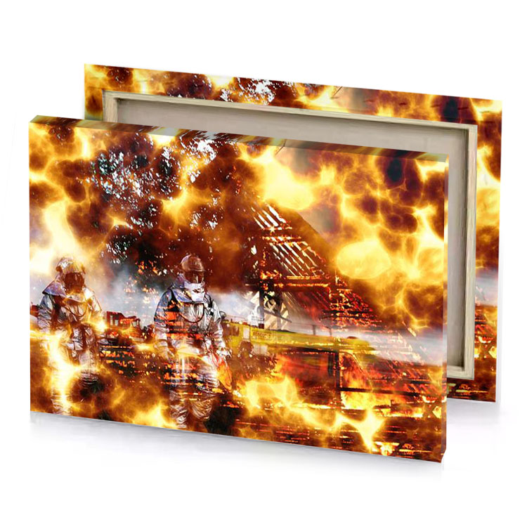 firemen in the fire maroon canvas