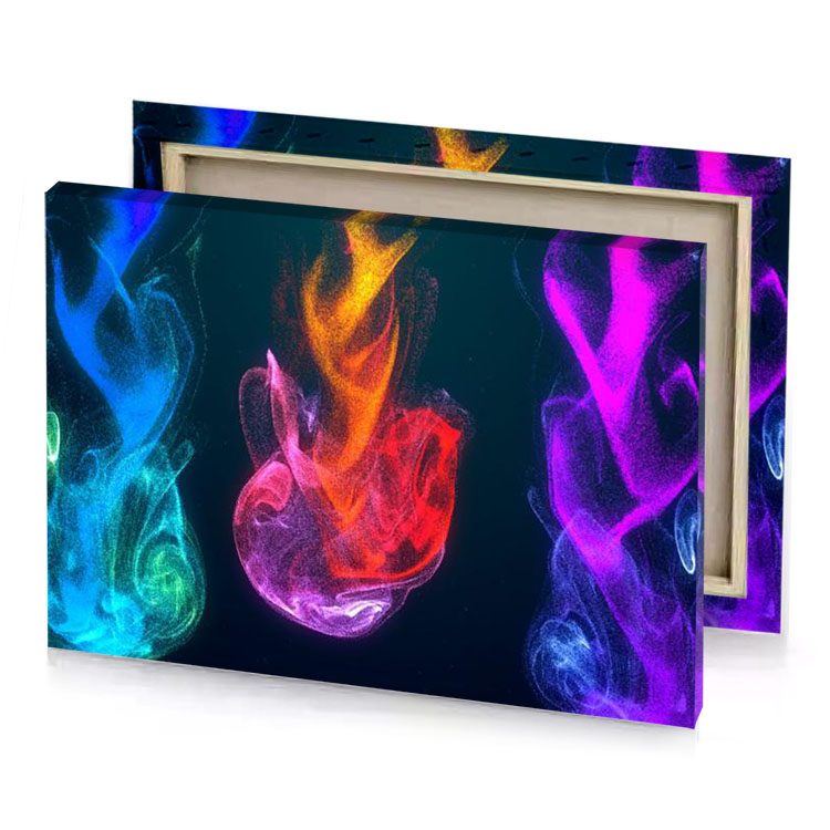 four colored fire flames on a black background crimson canvas