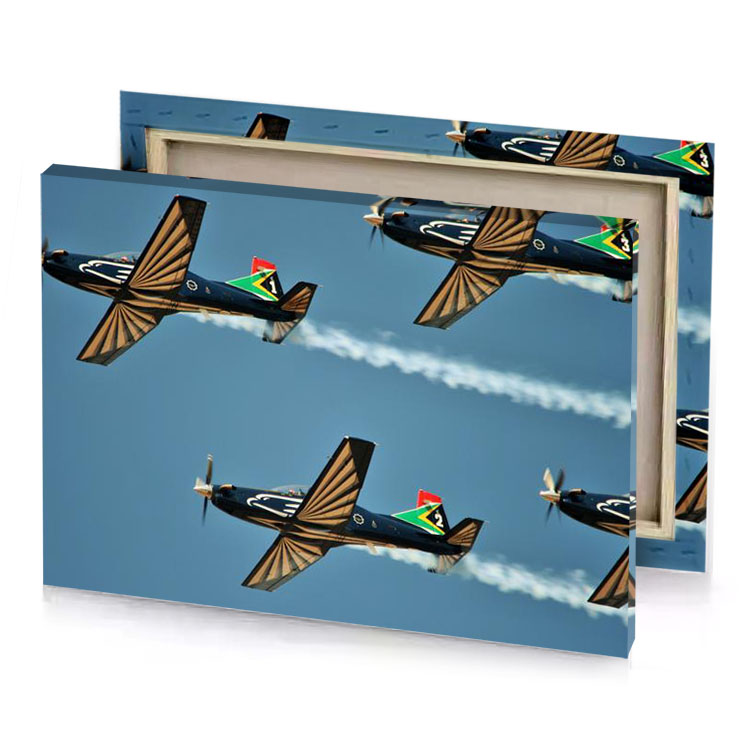 four planes flying in the sky cadet blue canvas