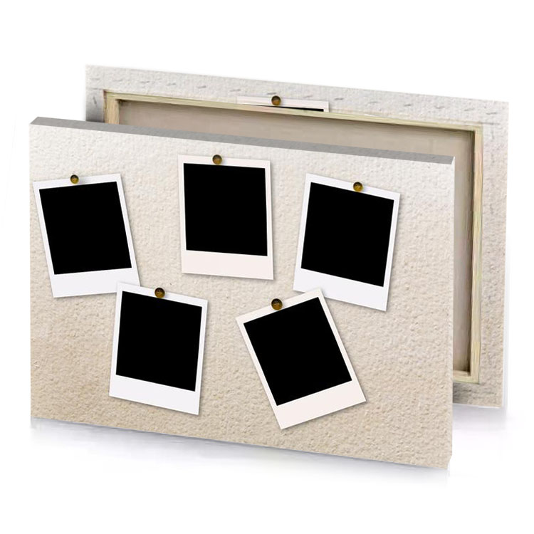 four polaroids on a white background black canvas