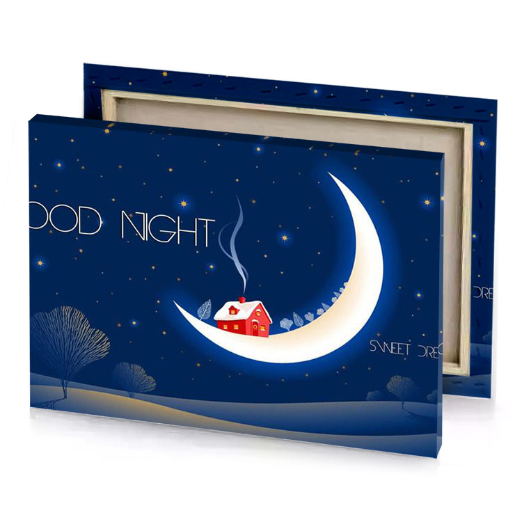 goodnight night with a house and crescent white smoke canvas