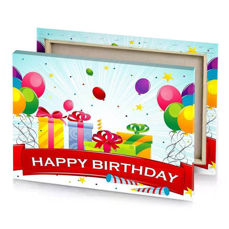 happy birthday card with balloons and gift boxes spanish red canvas