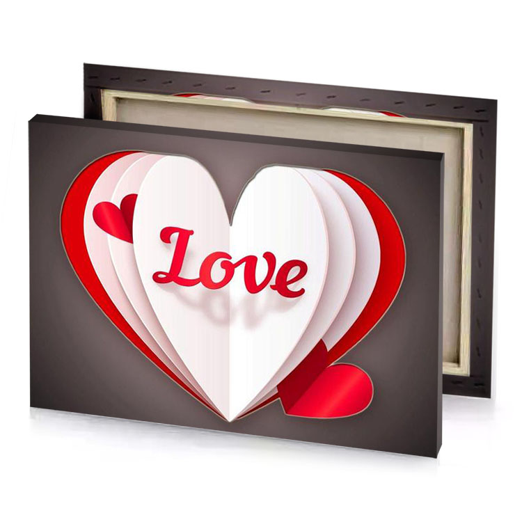 love heart with red ribbon linen canvas