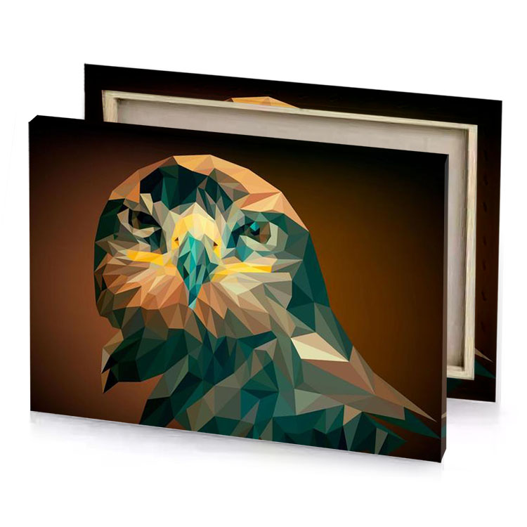 low poly polygonic owl prussian blue canvas