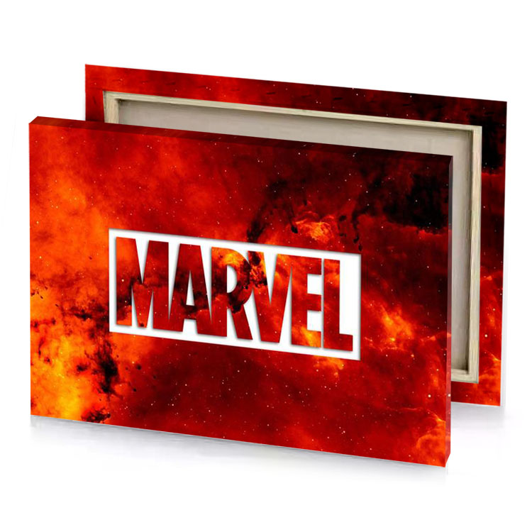 marvel logo on a nebula background firebrick canvas