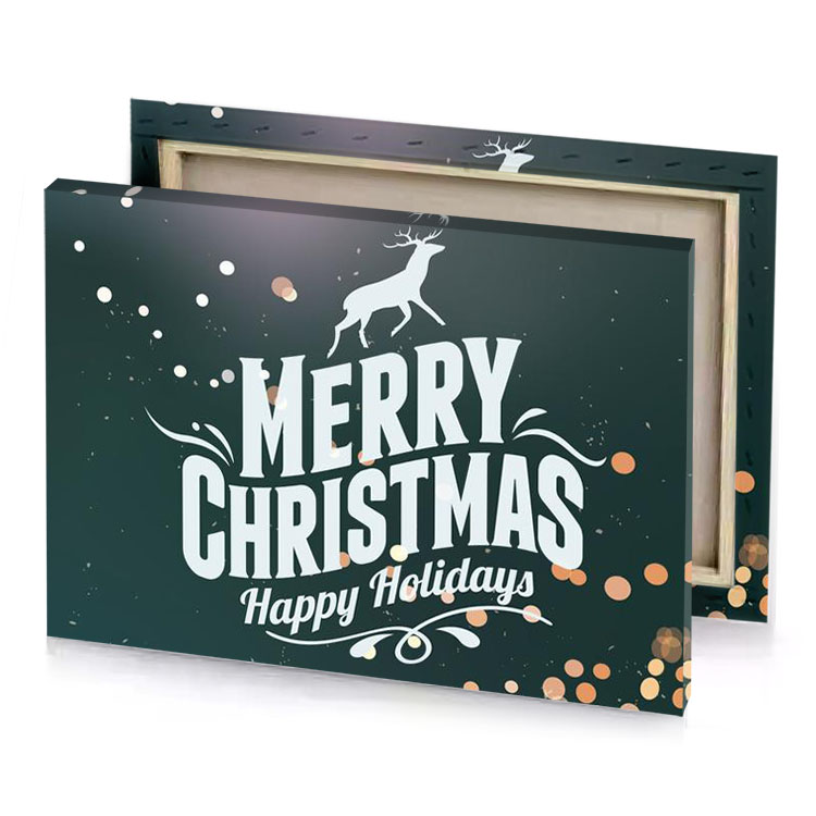 merry christmas lettering with deer on dark background lavender canvas