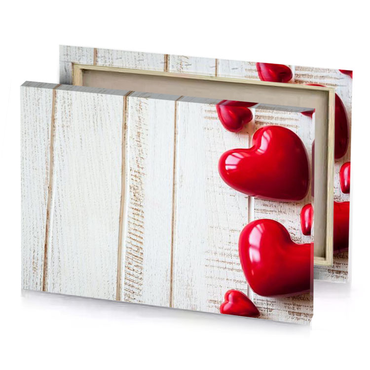 red hearts on white wooden background platinum canvas