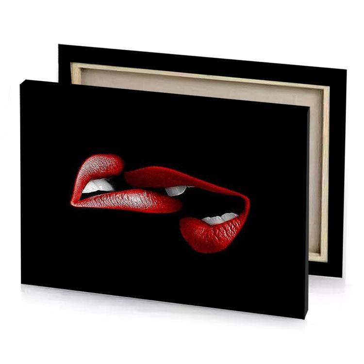 red lips on black background firebrick canvas