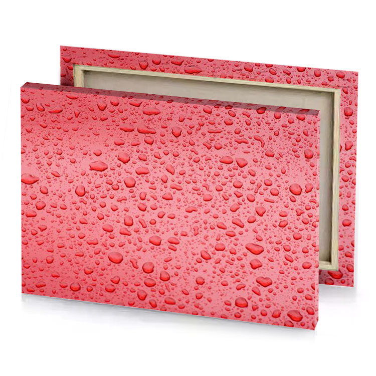 red raindrops on a background light coral canvas