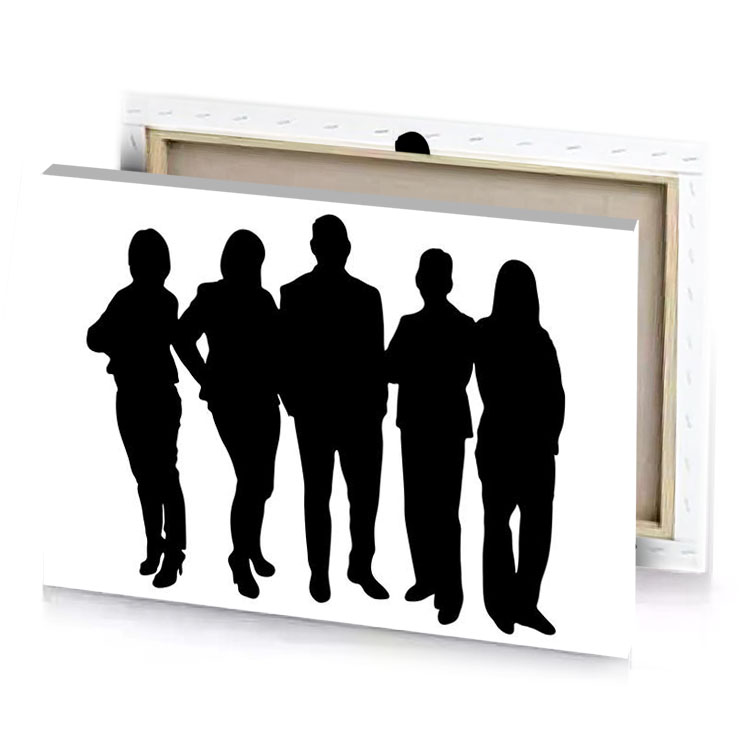 silhouettes of people standing in a line black canvas