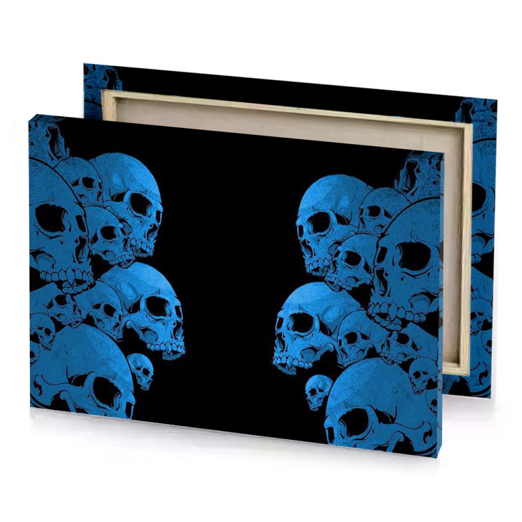 skulls on black background denim blue canvas