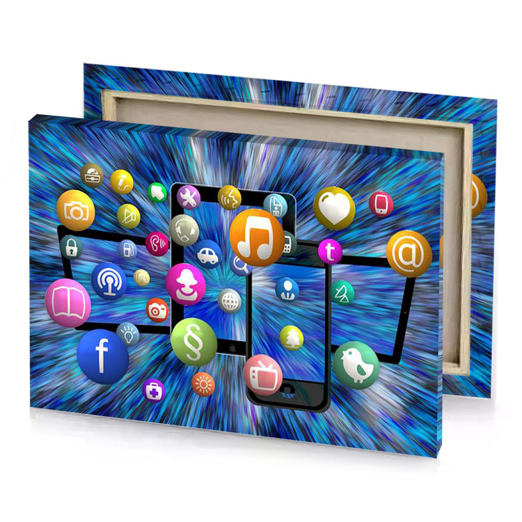social media icons on smartphones cerulean blue canvas
