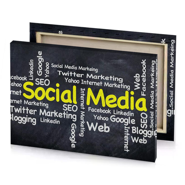 social media word cloud on blackboard yellow green canvas