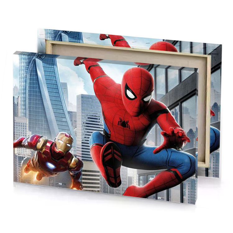 spiderman and iron man in the amazing spider firebrick canvas