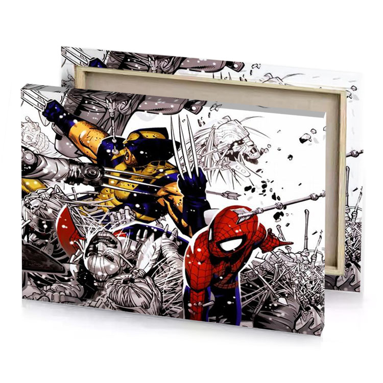 spiderman and wolverine brown canvas