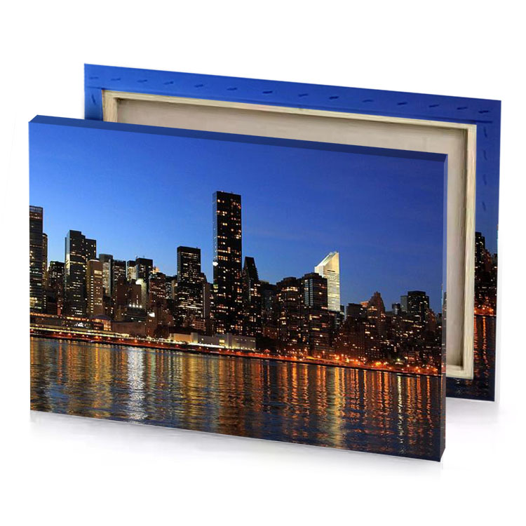 the city skyline at night steel blue canvas
