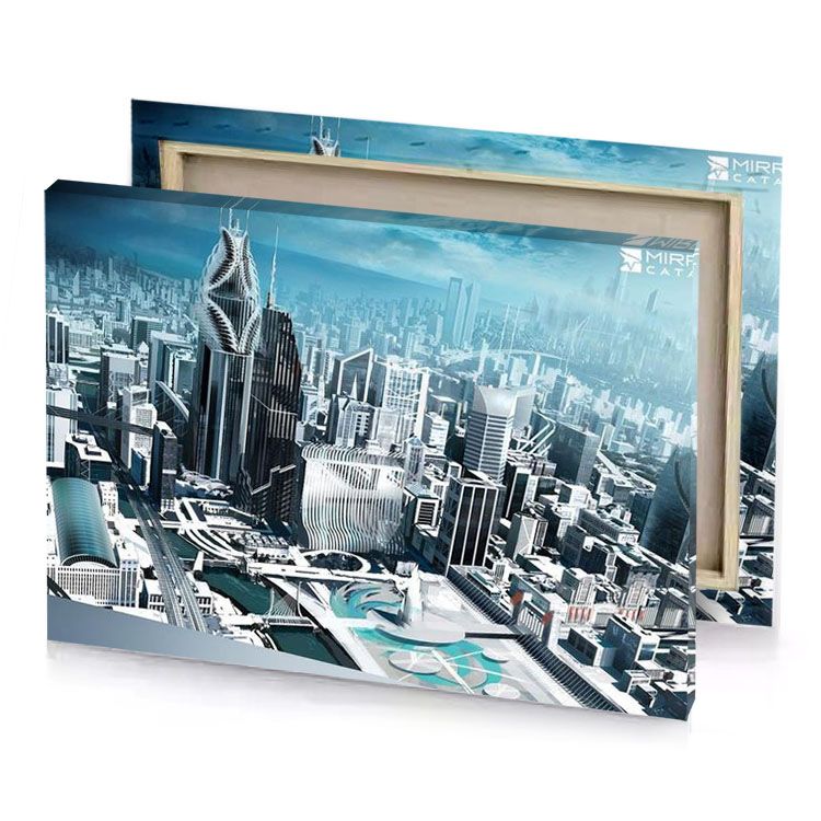the cityscar is a futuristic city with architecture moonstone blue canvas