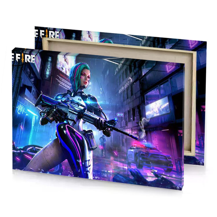 the cyber girl in city dark slate blue canvas