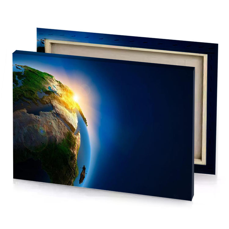 the earth with sun shining behind it steel blue canvas