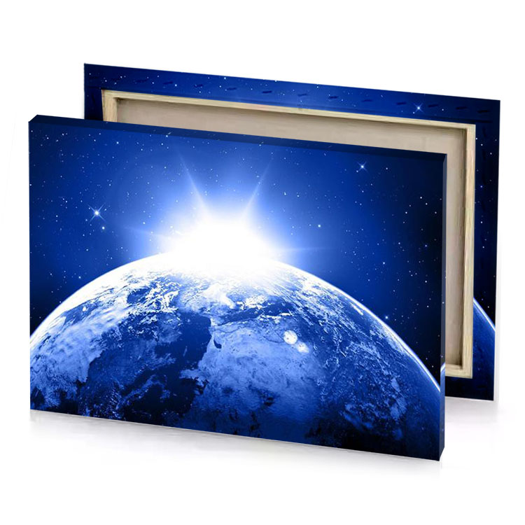 the earth with sun shining in background cerulean blue canvas