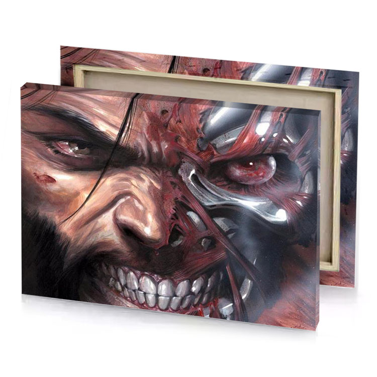 the face of a man with bloody peach canvas