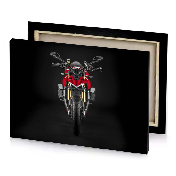 the front view of a red and black motorcycle smoky canvas