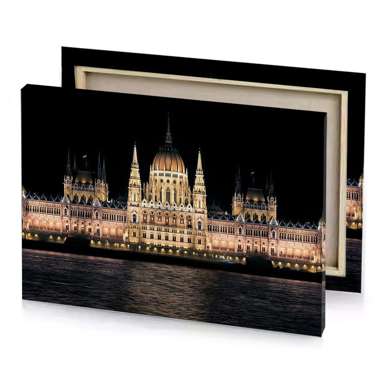 the hungarian parliament building at night rosy brown canvas