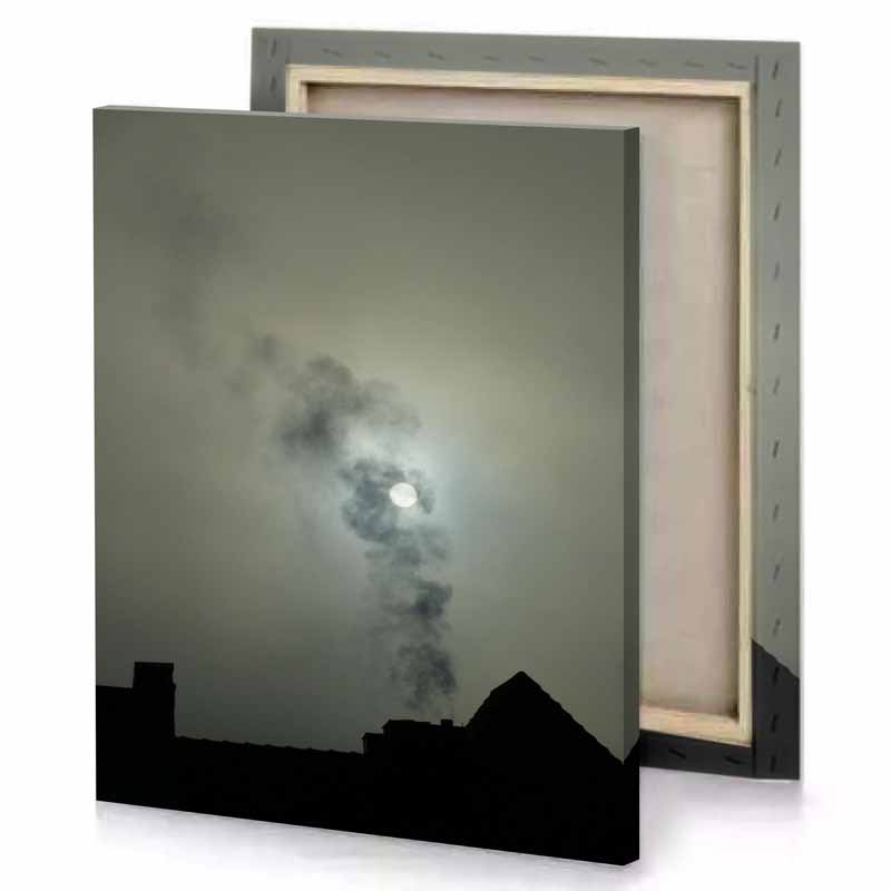 the moon is shining through clouds dark gray canvas