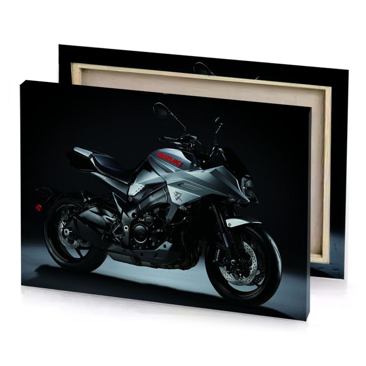 the motorcycle is parked in dark manatee canvas