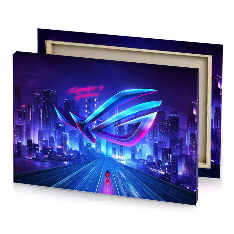 the neon city of future cerulean blue canvas