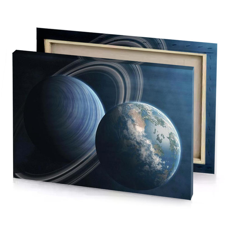 the planet and its rings moonstone blue canvas