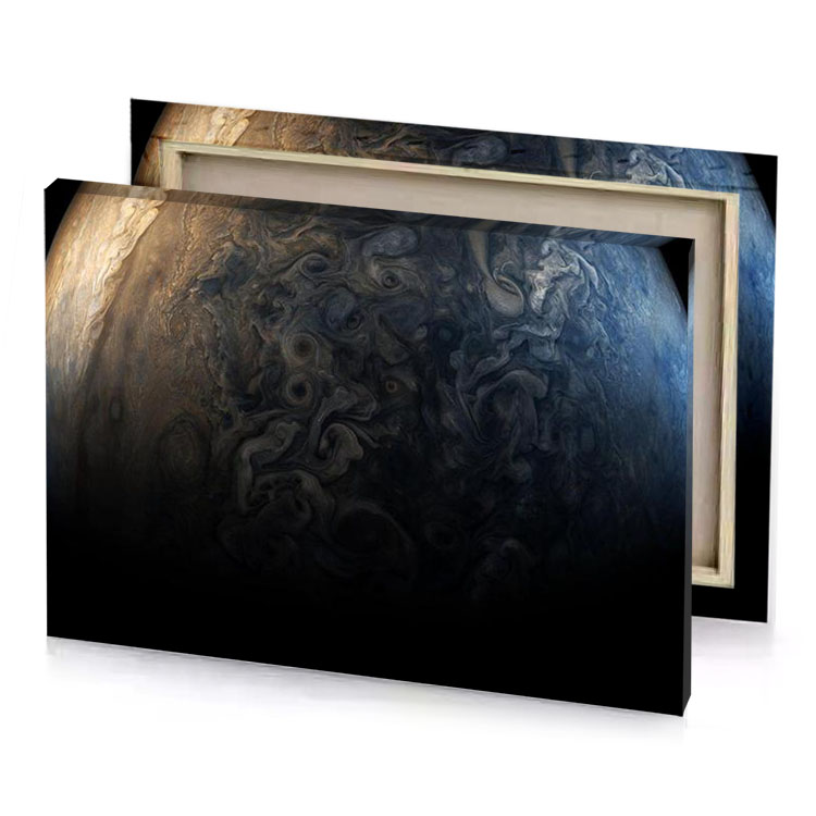 the planet jupiter with its moon in background smoky black canvas