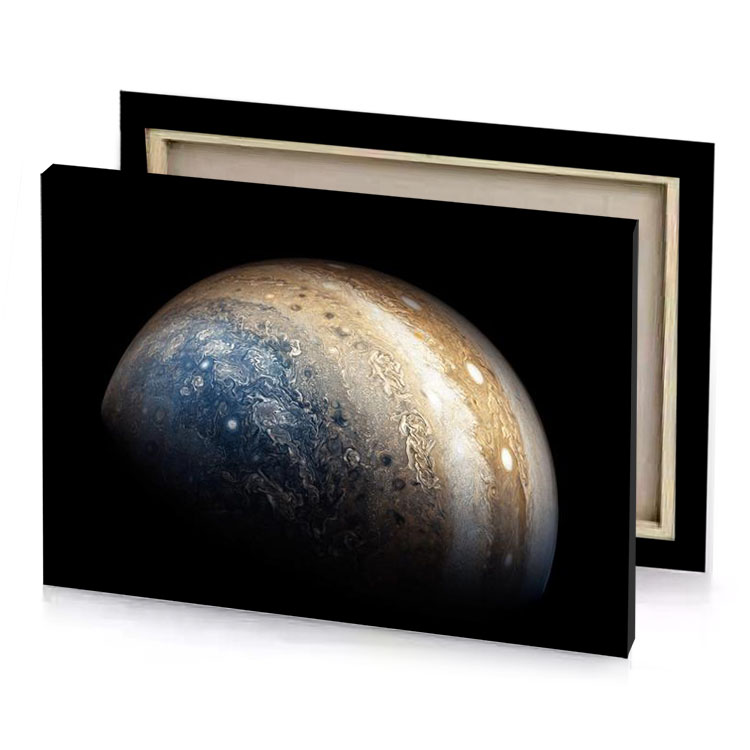 the planet jupiter with its moon in background tan canvas