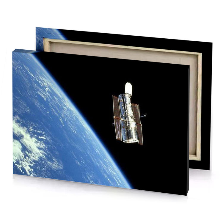 the space shuttle is seen from international station steel blue canvas