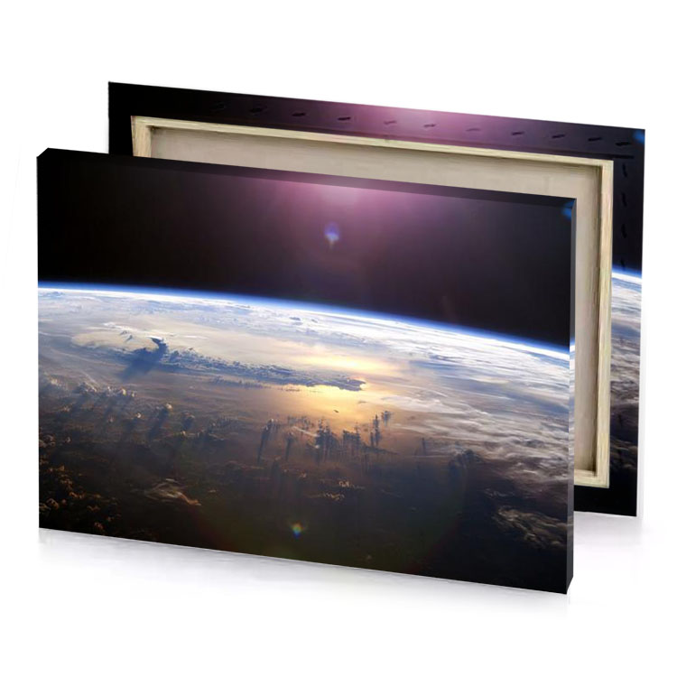 the sun is shining over earth champagne canvas