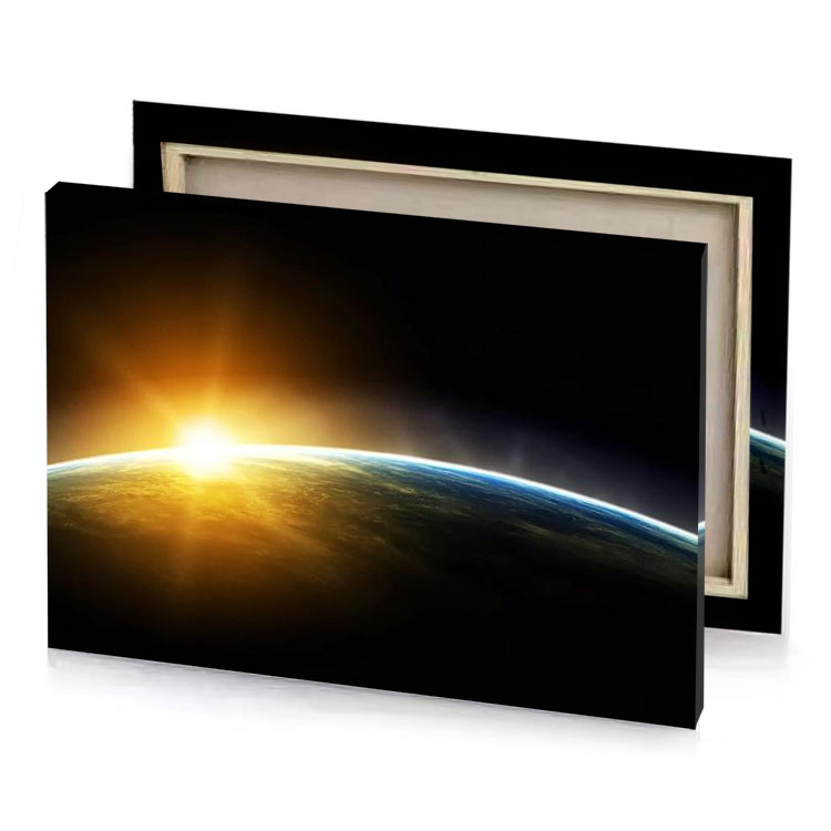 the sun rising over earth yellow orange canvas