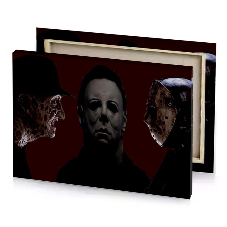 the three faces of characters in horror film bistre canvas
